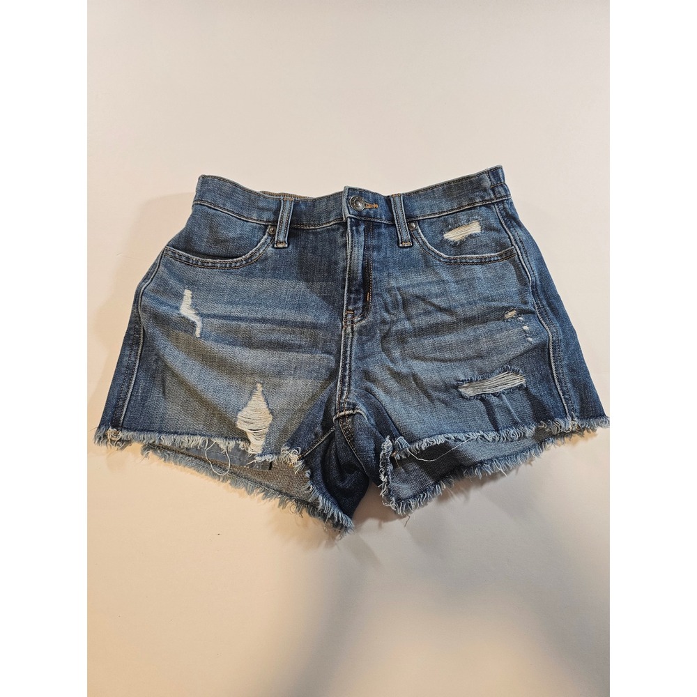 Aerie Distressed Denim Shorts Women XS Frayed Hem Elastic Waist Blue